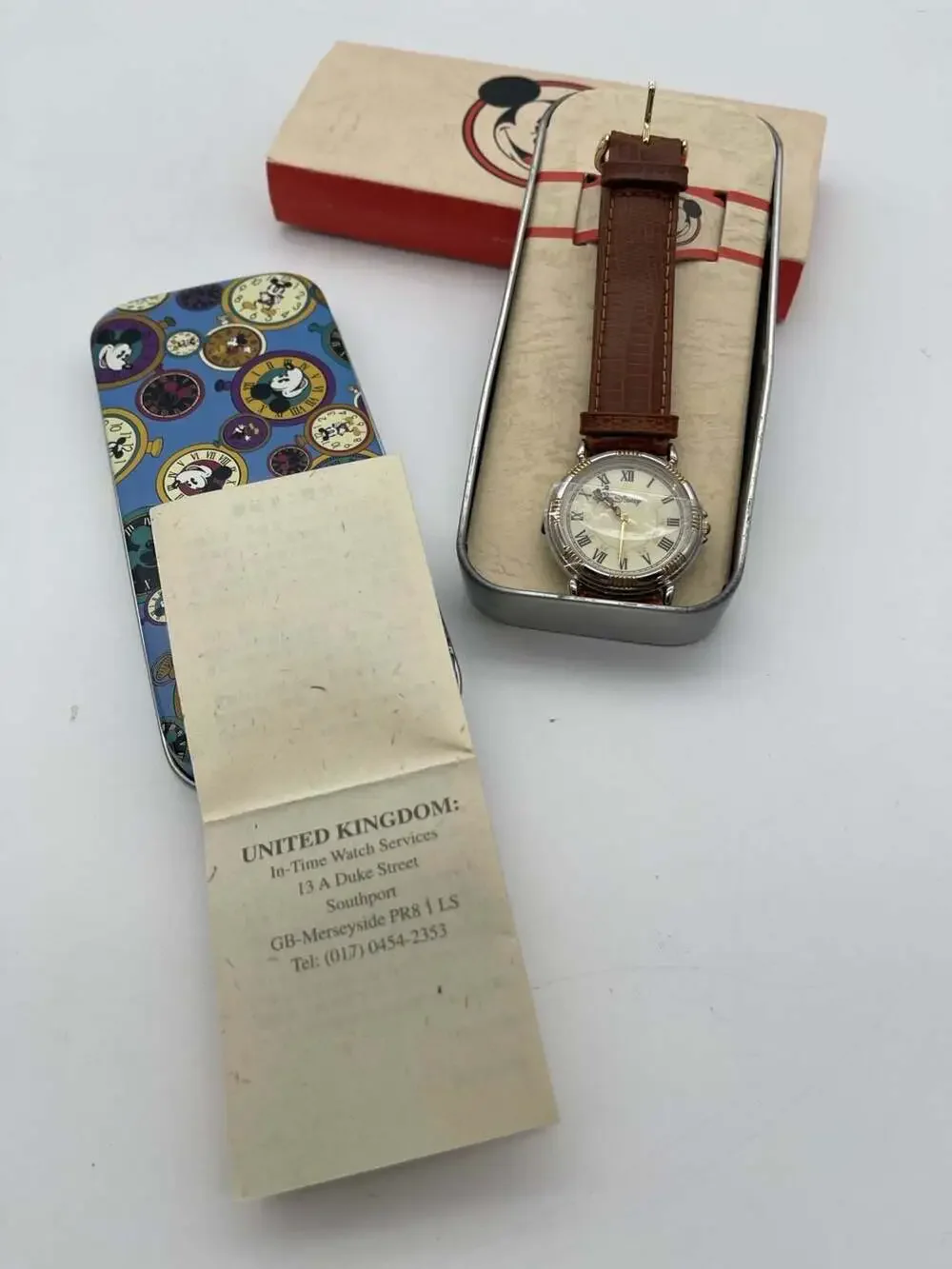 Vintage Mickey Mouse Two-Tone Roman Numeral Watch with Leather Strap and Collect